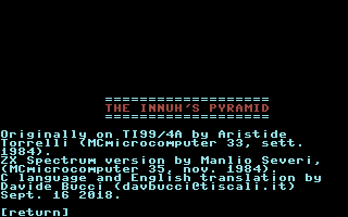 Текстовый квест Innuh's Pyramid вышел на компьютерах Commodore