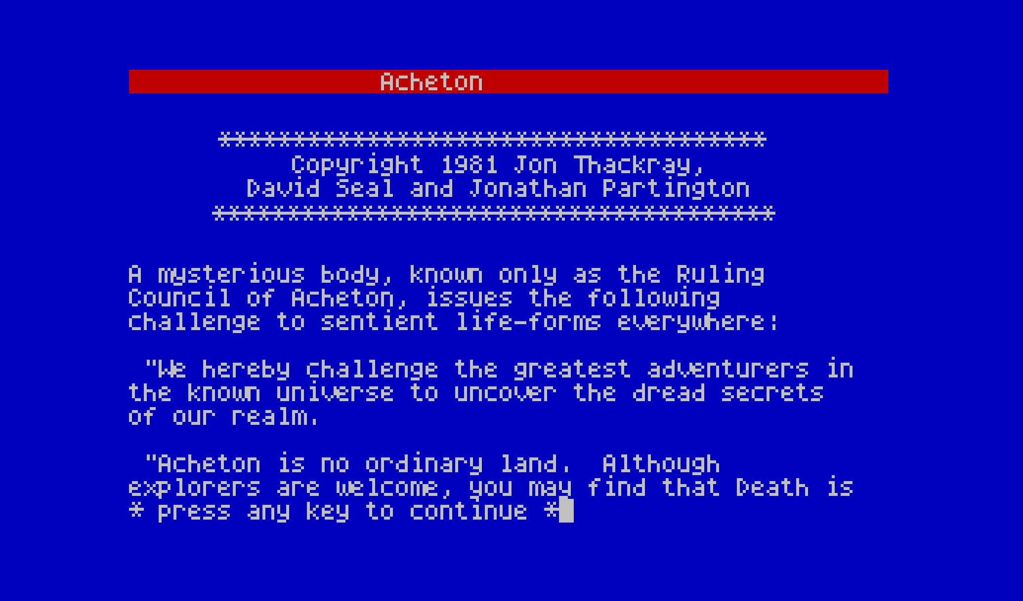 Acheton — ещё один найденный квест для ZX Spectrum